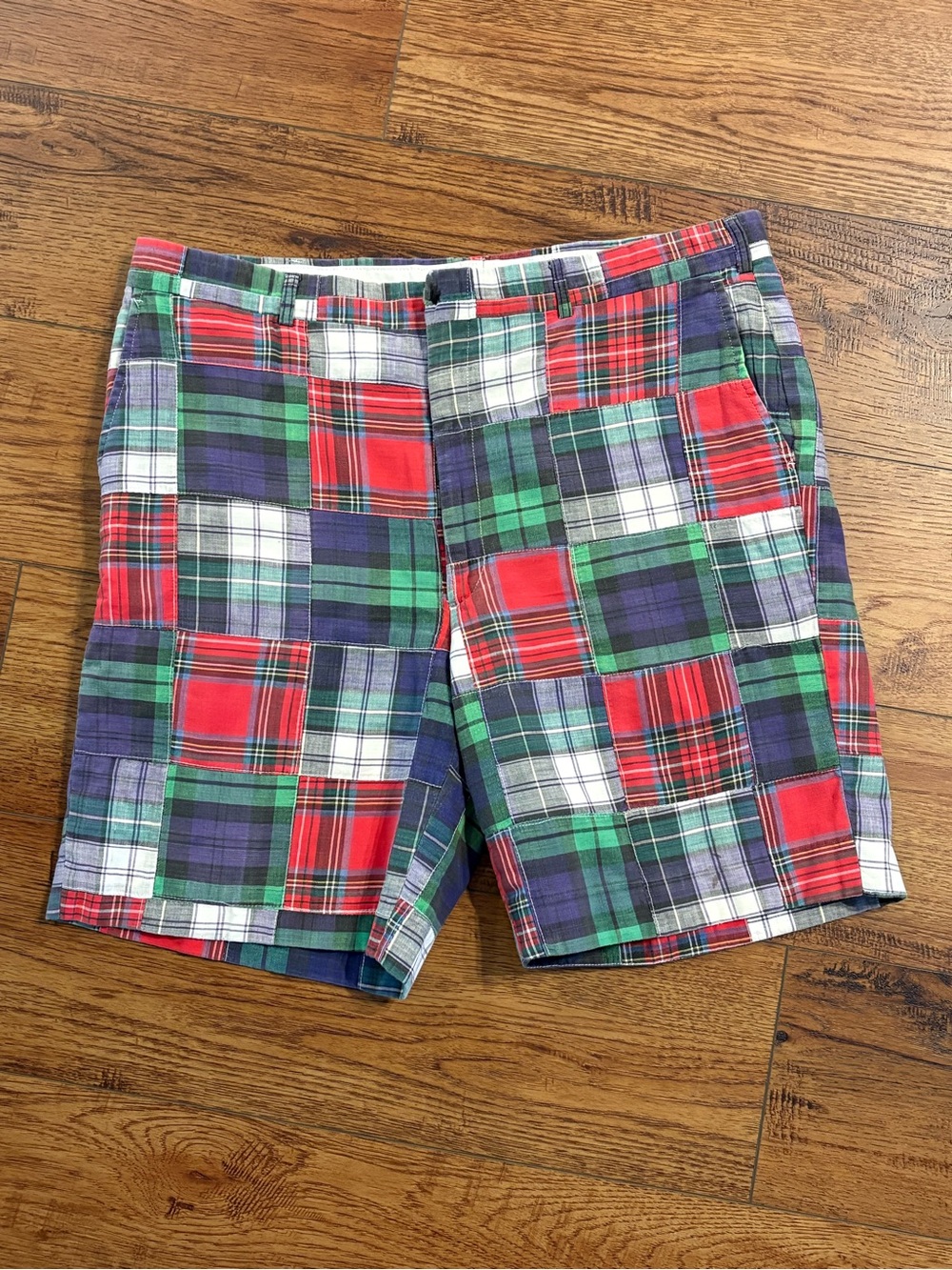 Orvis Men’s 36 Patchwork Madras Plaid Shorts Vintage Preppy Classic
